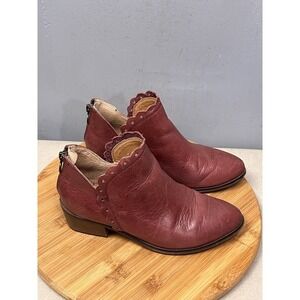 Latigo Scout Burgundy Leather Scalloped Ankle Boots Back Zip LAF17-50613-006-138